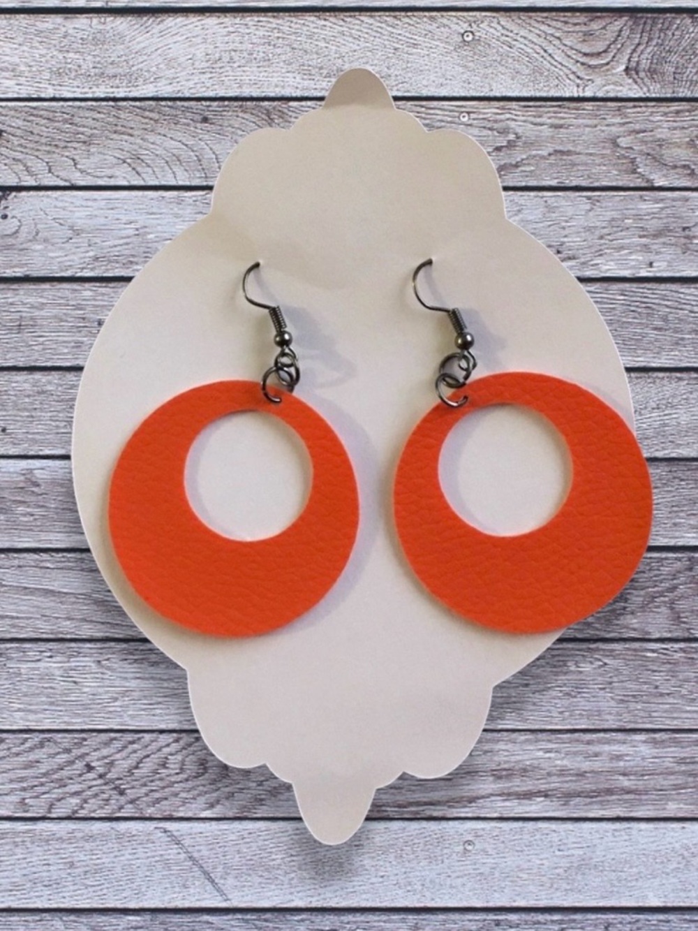 NEW Faux leather orange hoop earrings